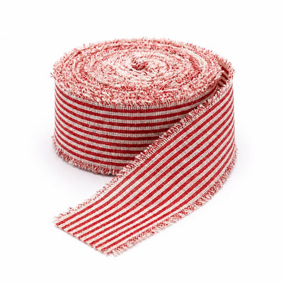 Richland Ribbon Linen Fringed Edge 2" x 5 Yards with Red Lines Set of 12