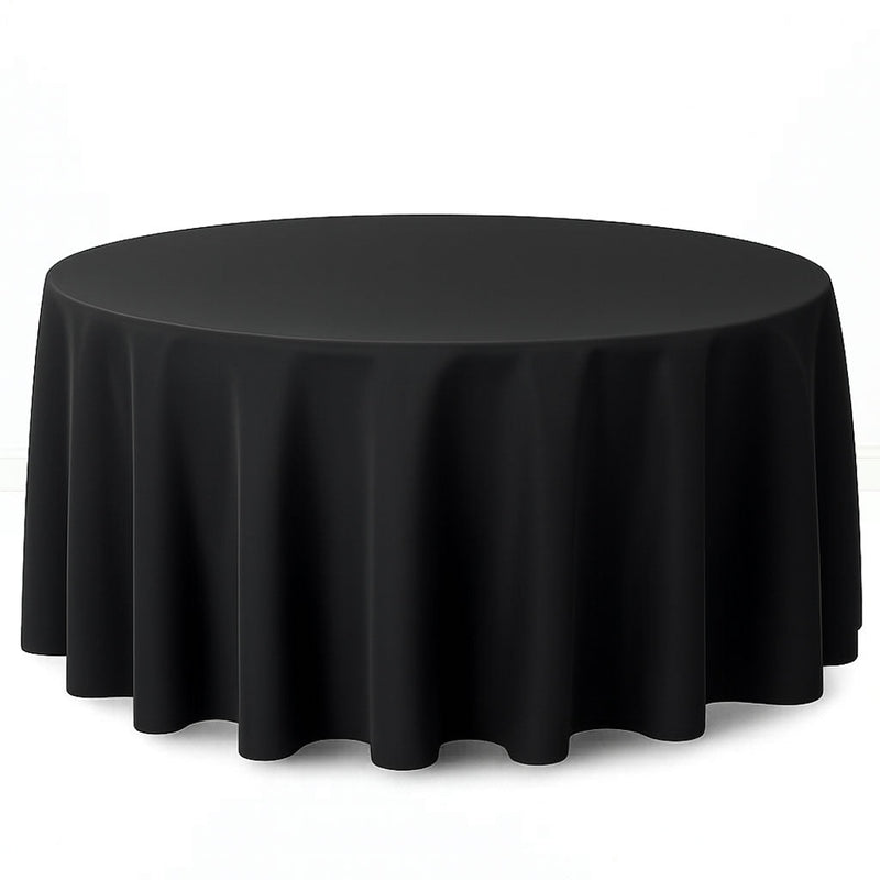 Premium Polyester Round Tablecloth 120" - 220GSM - Black - By TCF Linen - thumbnail number 1