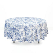 Polyester Round Tablecloth 108" White with French Toile Pattern - Blue - By TCF Linen - thumbnail number 1