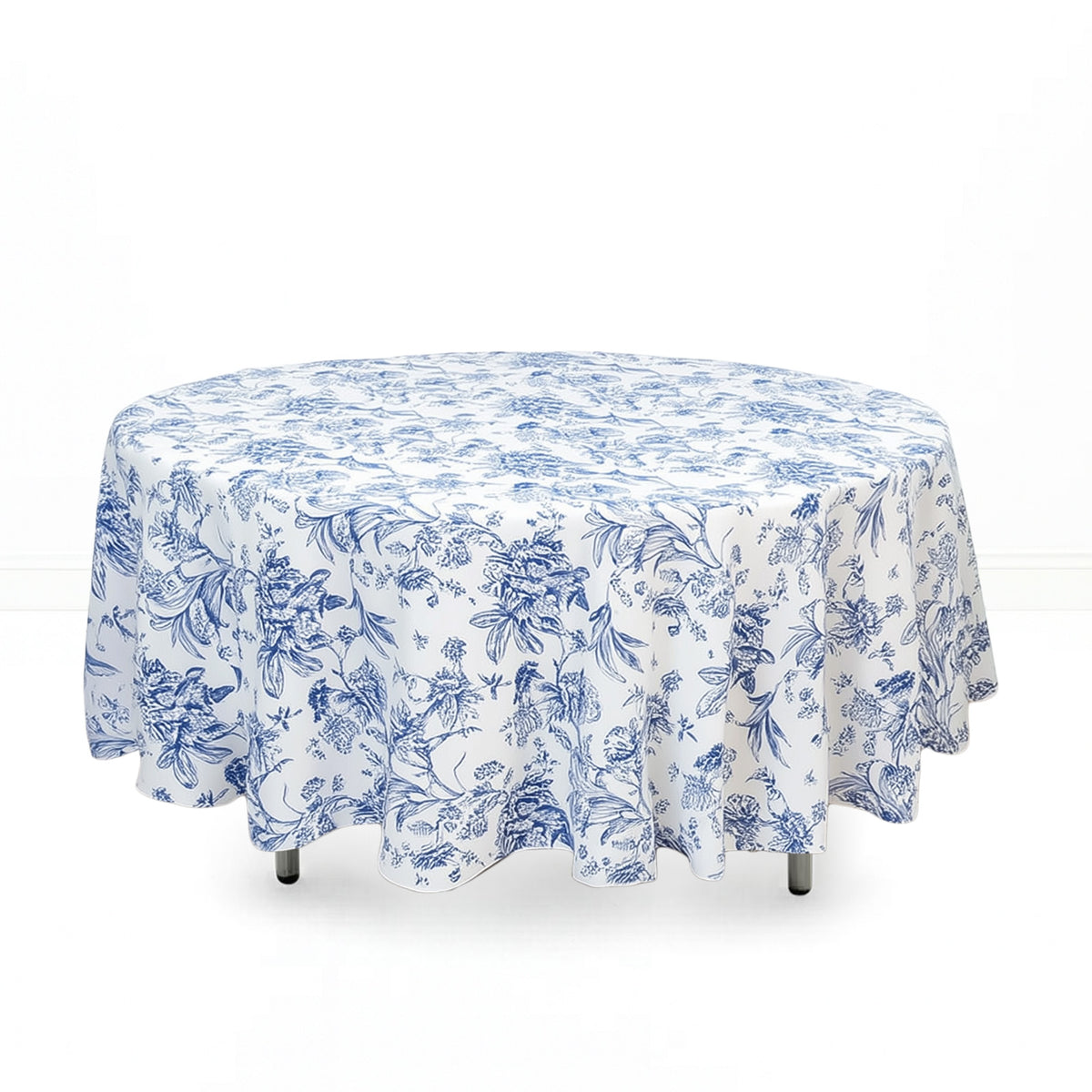 Polyester Round Tablecloth 108" White with French Toile Pattern - By TCF Linen