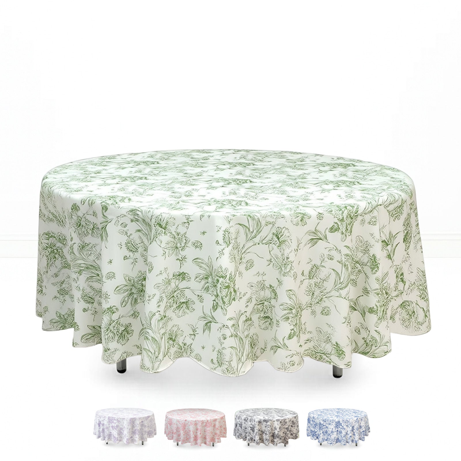 Polyester Round Tablecloth 108" White with French Toile Pattern - By TCF Linen