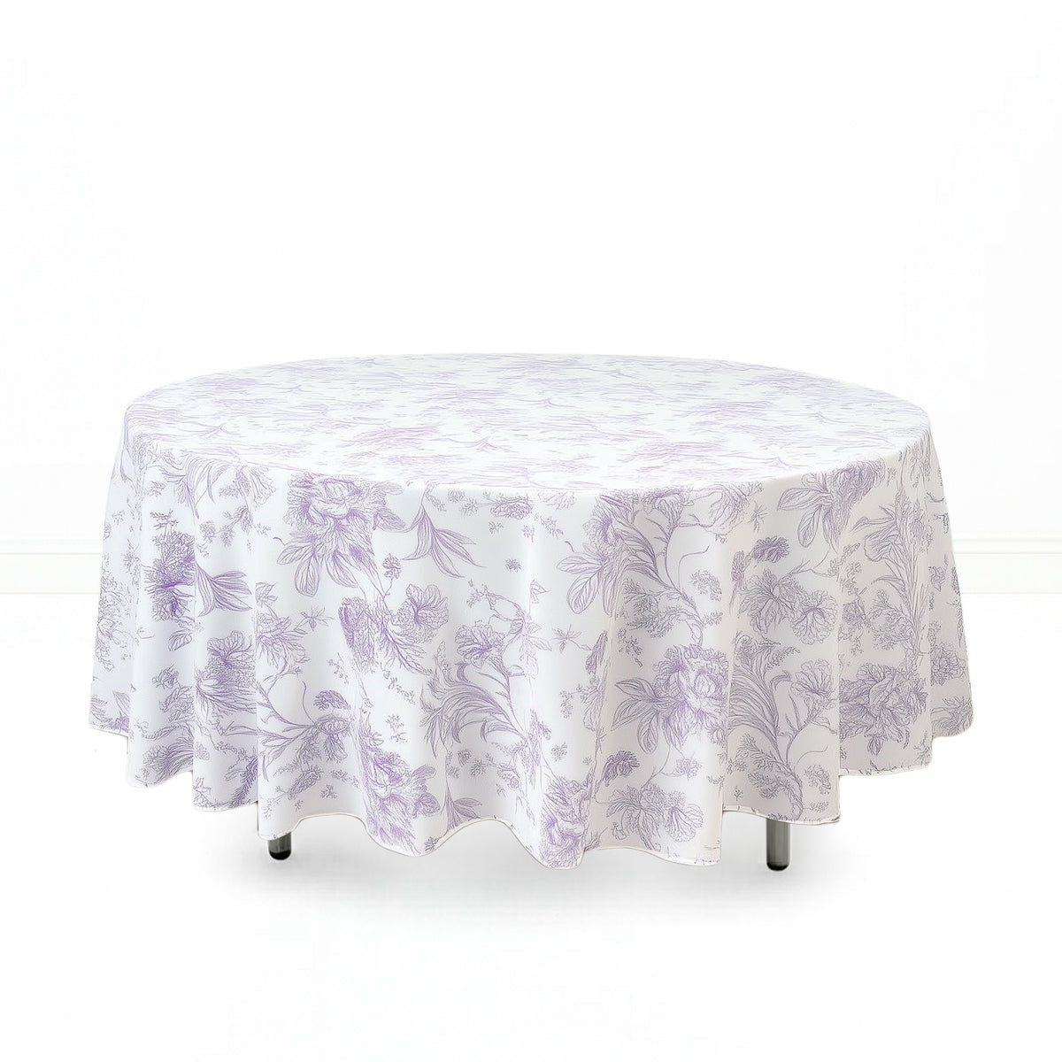 Polyester Round Tablecloth 108" White with French Toile Pattern - By TCF Linen