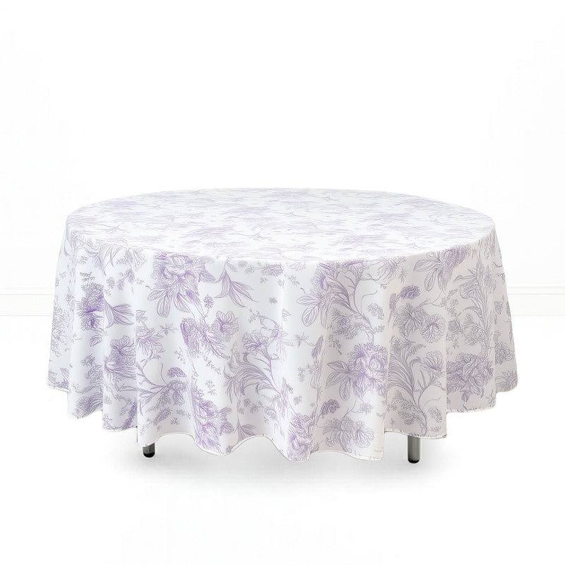 Polyester Round Tablecloth 108" White with French Toile Pattern - Lavender - By TCF Linen - thumbnail number 1