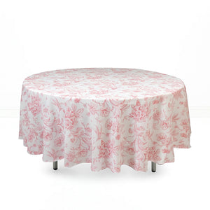 Polyester Round Tablecloth 108" White with French Toile Pattern - By TCF Linen