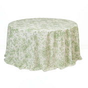 Polyester Round Tablecloth 132" White with French Toile Pattern - By TCF Linen - thumbnail number 4