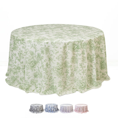 Polyester Round Tablecloth 132" White with French Toile Pattern - By TCF Linen - thumbnail number 1