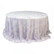 Polyester Round Tablecloth 132" White with French Toile Pattern - Lavender - By TCF Linen - thumbnail number 1