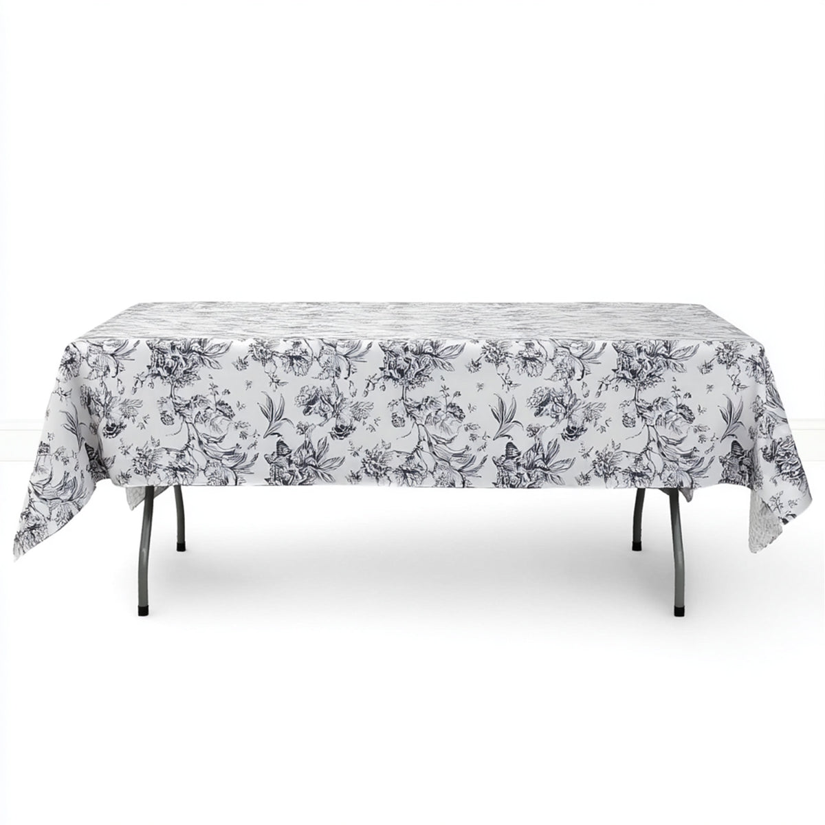 Polyester Rectangular Tablecloth 60"x102" White with French Toile Pattern - By TCF Linen