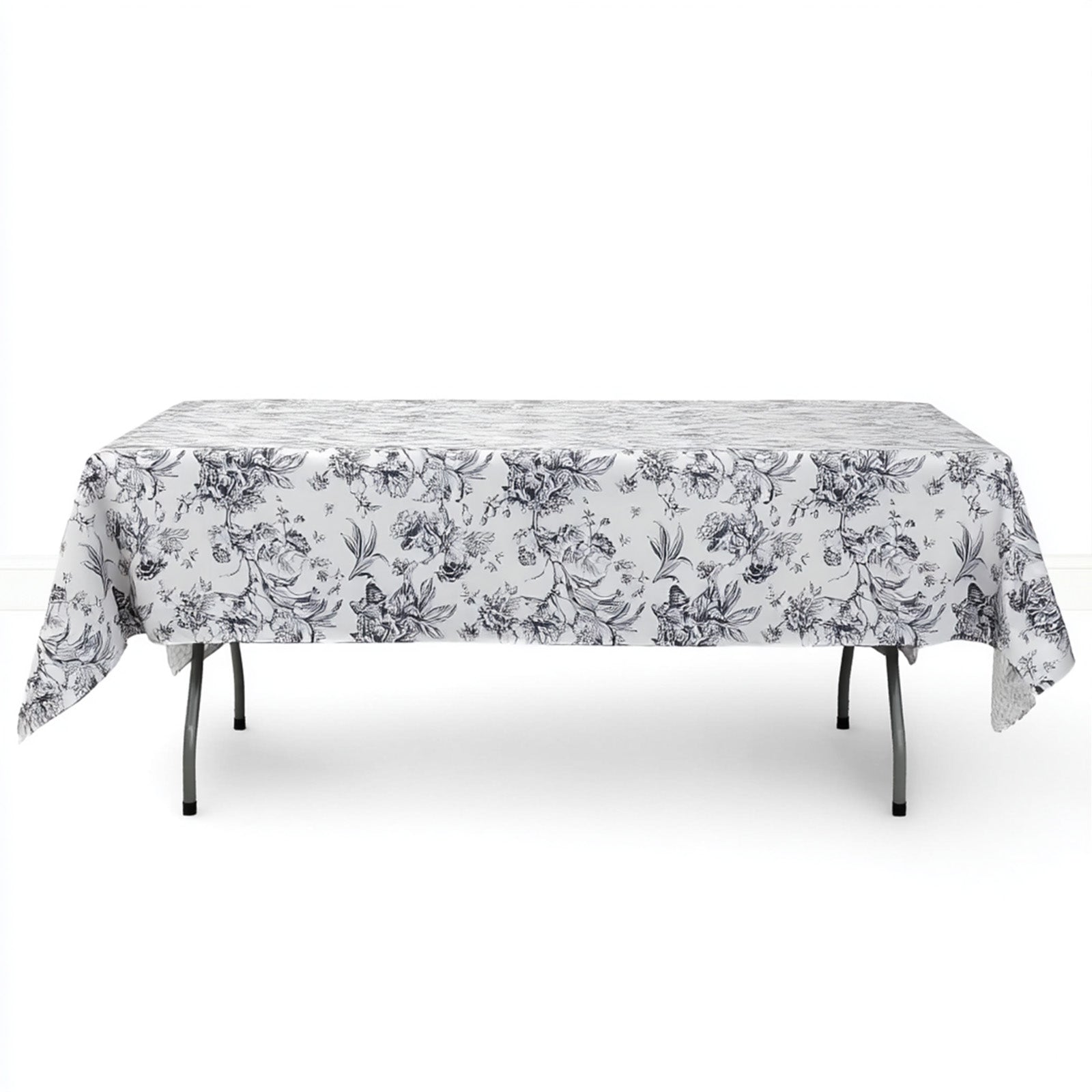 Polyester Rectangular Tablecloth 60"x102" White with French Toile Pattern - By TCF Linen
