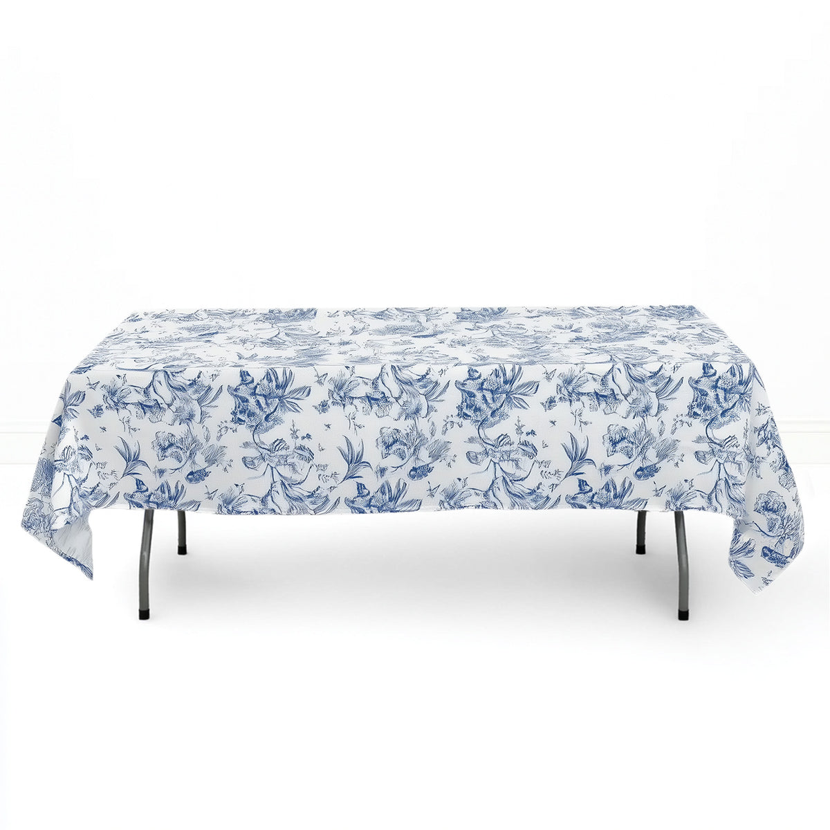 Polyester Rectangular Tablecloth 60"x102" White with French Toile Pattern - By TCF Linen