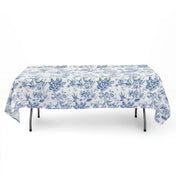 Polyester Rectangular Tablecloth 60"x102" White with French Toile Pattern - Blue - By TCF Linen - thumbnail number 1