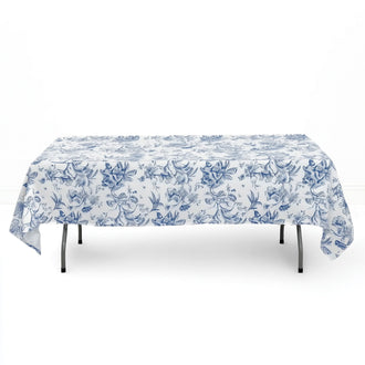 Polyester Rectangular Tablecloth 60"x102" White with French Toile Pattern - Blue - By TCF Linen