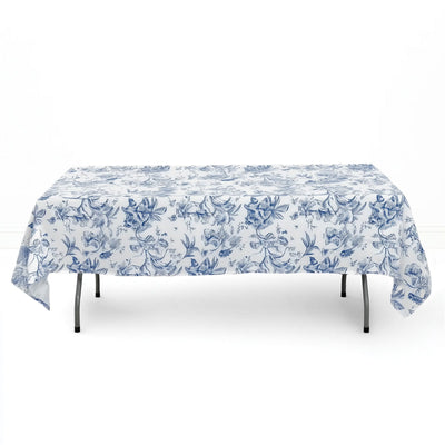 Polyester Rectangular Tablecloth 60"x102" White with French Toile Pattern - Blue - By TCF Linen
