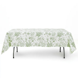 Polyester Rectangular Tablecloth 60"x102" White with French Toile Pattern - Dusty Sage - By TCF Linen
