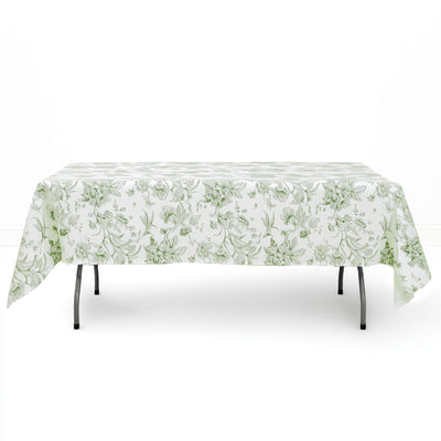 Polyester Rectangular Tablecloth 60"x102" White with French Toile Pattern - Dusty Sage - By TCF Linen