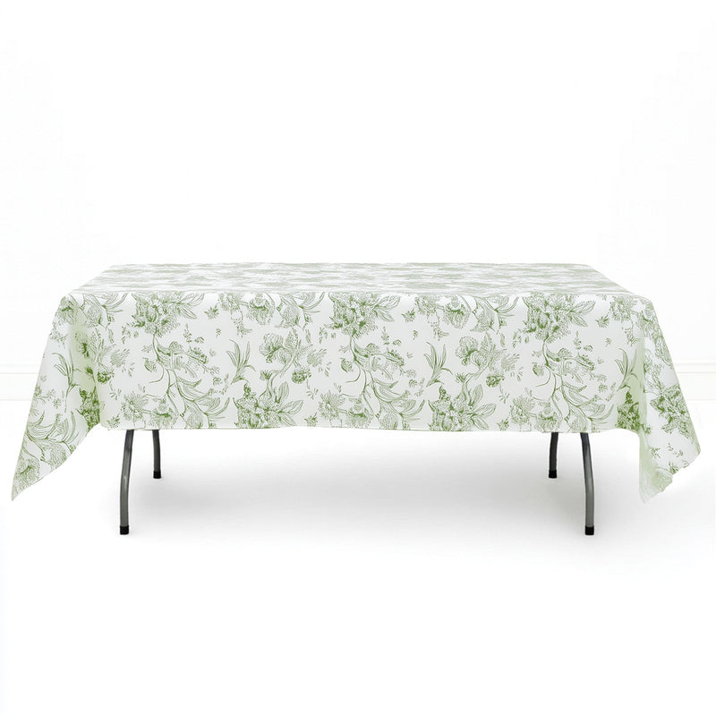 Polyester Rectangular Tablecloth 60"x102" White with French Toile Pattern - Dusty Sage - By TCF Linen - thumbnail number 1