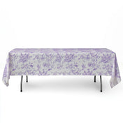 Polyester Rectangular Tablecloth 60"x102" White with French Toile Pattern - Lavender - By TCF Linen - thumbnail number 1