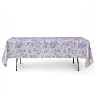 Polyester Rectangular Tablecloth 60"x102" White with French Toile Pattern - Lavender - By TCF Linen