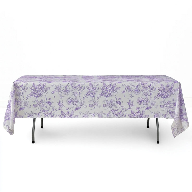 Polyester Rectangular Tablecloth 60"x102" White with French Toile Pattern - Lavender - By TCF Linen - thumbnail number 1