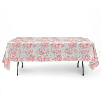 Polyester Rectangular Tablecloth 60"x102" White with French Toile Pattern - Pink - By TCF Linen
