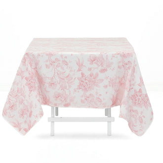 Polyester Square Tablecloth 70"x70" French Toile Pattern - Pink - By TCF Linen