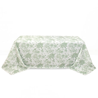 Polyester Rectangular Tablecloth 90"x132" French Toile Pattern - Sage Green - By TCF Linen