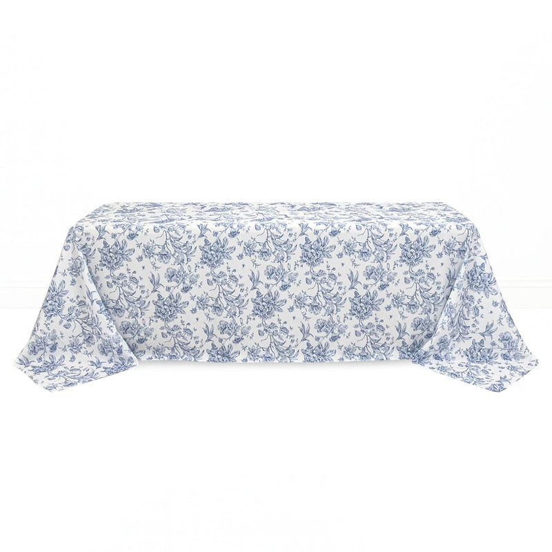Polyester Rectangular Tablecloth 90"x156" French Toile Pattern - Blue - By TCF Linen - thumbnail number 1