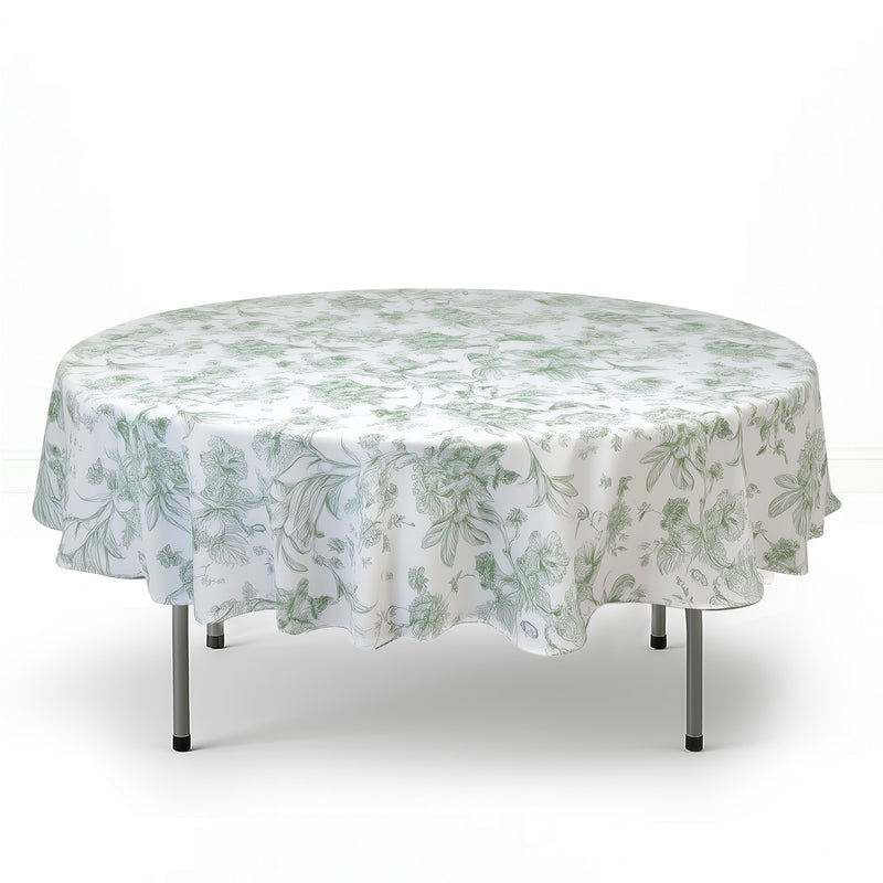Polyester Round Tablecloth 90" White with French Toile Pattern - By TCF Linen - thumbnail number 3