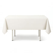 Ivory scuba polyester 54"x54" square tablecloth on display table - thumbnail number 1