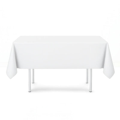 White scuba polyester square tablecloth 54"x54" on display table - thumbnail number 1