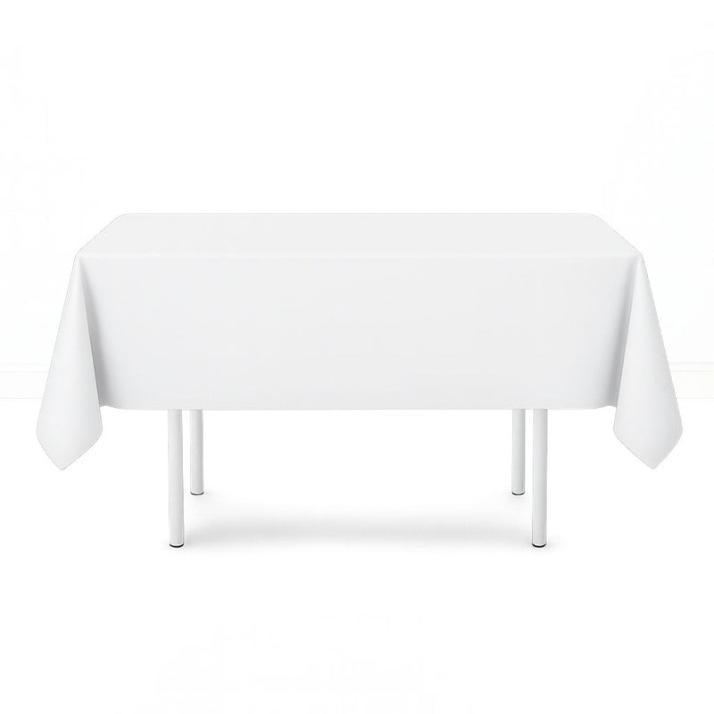 White scuba polyester square tablecloth 54"x54" on display table - thumbnail number 1