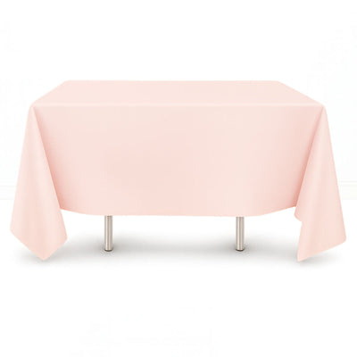 Blush scuba polyester square tablecloth 70"x70" on display table - thumbnail number 1