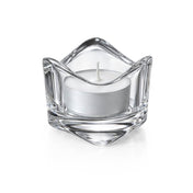 White candle in clear swirl top glass votive holder - thumbnail number 1