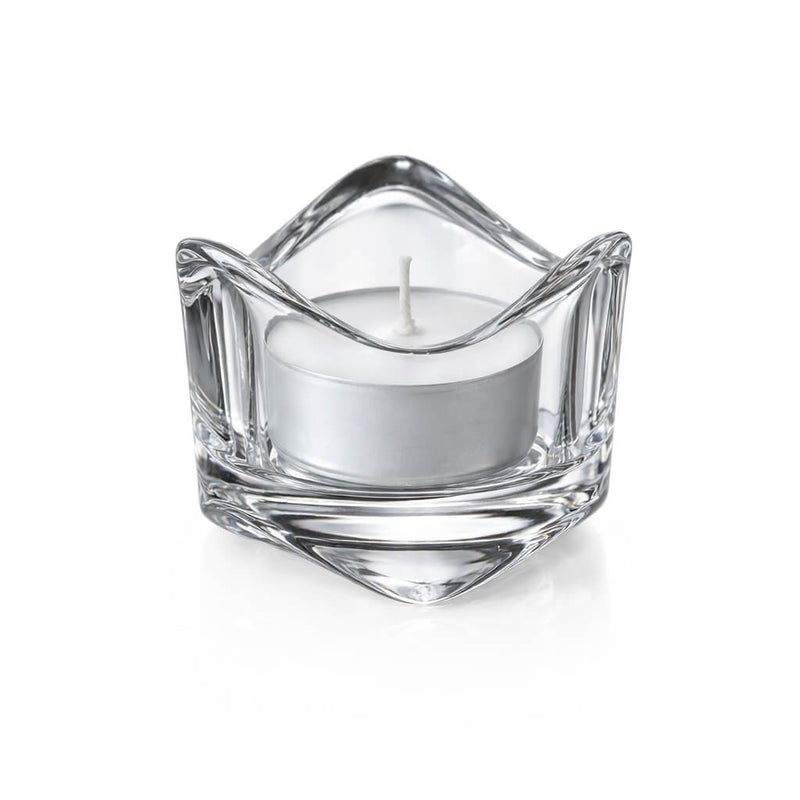 White candle in clear swirl top glass votive holder - thumbnail number 1