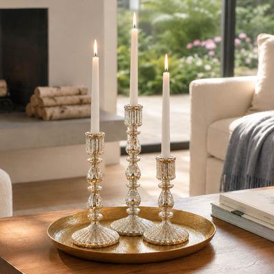 Richland Ribbed Unique Mercury Glass Taper Candle Holder 13" - thumbnail number 8