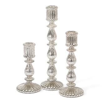 Richland Ribbed Unique Mercury Glass Taper Candle Holder Set of 3