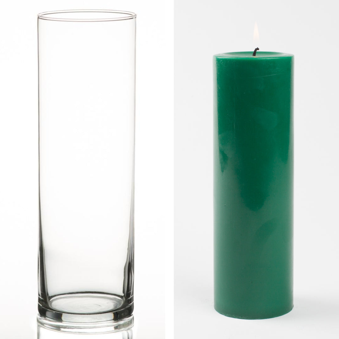 Richland Pillar Candle 9" & Eastland Cylinder Holder 10.5" Set of 12 (Choose your Color)