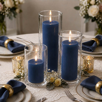 Richland Pillar Candles & Cylinder Vases Set of 3 - Navy Blue - thumbnail number 5