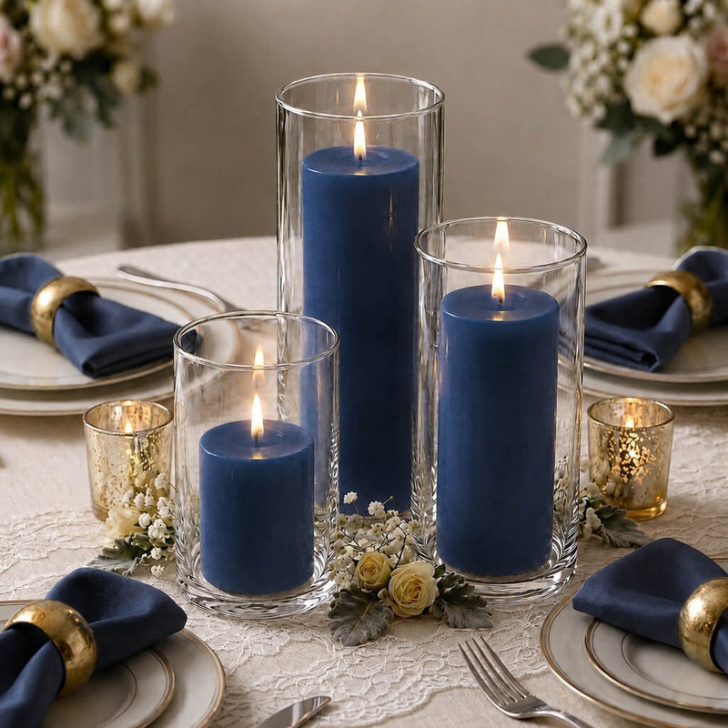 Richland Pillar Candles & Cylinder Vases Set of 3 - Navy Blue - thumbnail number 5