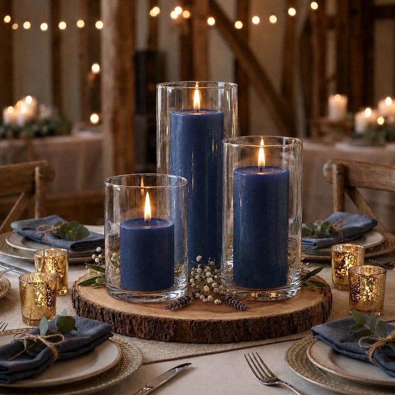 Richland Pillar Candles & Cylinder Vases Set of 3 - Navy Blue - thumbnail number 4