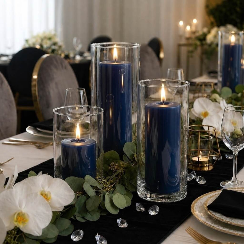 Richland Pillar Candles & Cylinder Vases Set of 3 - Navy Blue - thumbnail number 3