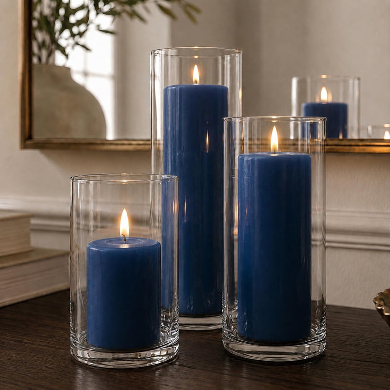 Richland Pillar Candles & Cylinder Vases Set of 3 - Navy Blue - thumbnail number 8
