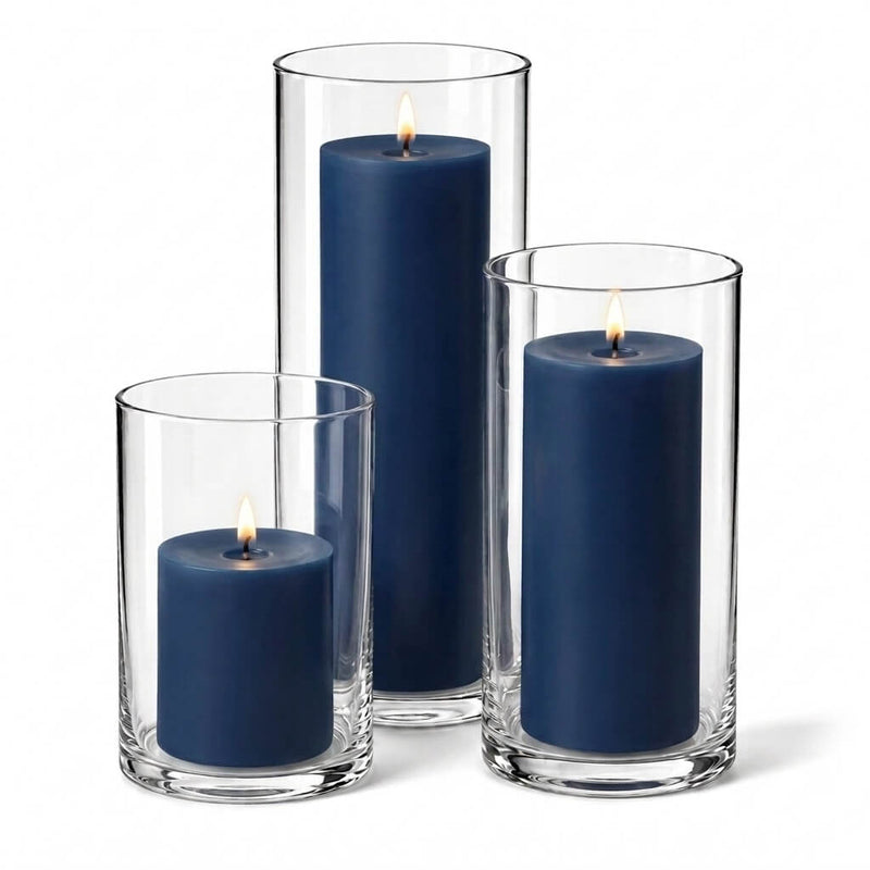 Richland Pillar Candles & Cylinder Vases Set of 3 - Navy Blue - thumbnail number 2