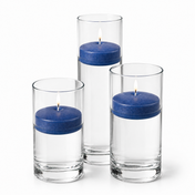 Three navy blue floating candles in cylindrical glass vases - thumbnail number 1