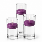 Three purple floating candles in clear glass cylinders - thumbnail number 1