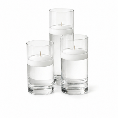Eastland Cylinder Vase Centerpiece & Richland 3" Floating Candles Set of 12 - White - thumbnail number 1