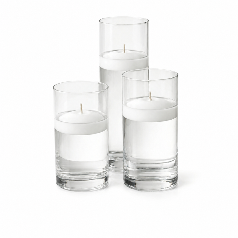 Eastland Cylinder Vase Centerpiece & Richland 3" Floating Candles Set of 12 - White - thumbnail number 1