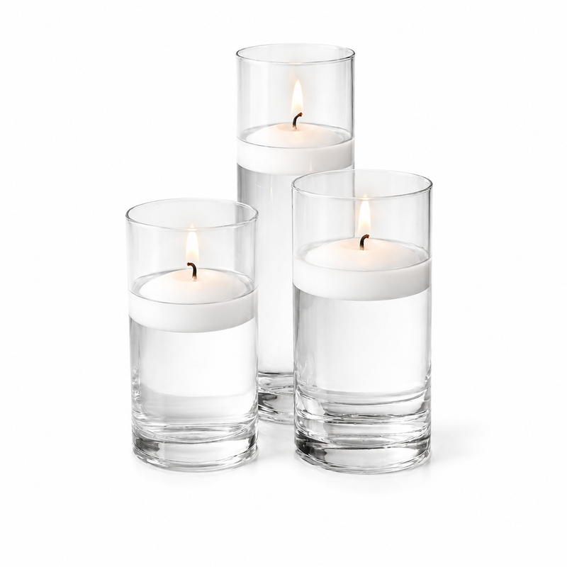 Eastland Cylinder Vase Centerpiece & Richland 3" Floating Candles Set of 12 - White - thumbnail number 2