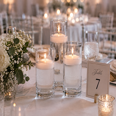 Eastland Cylinder Vase Centerpiece & Richland 3" Floating Candles Set of 12 - White - thumbnail number 5