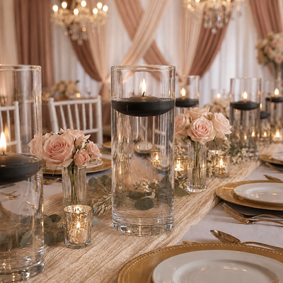 Cylinder Vase Centerpiece & Richland 3" Floating Candles Set of 3 - Black - thumbnail number 3